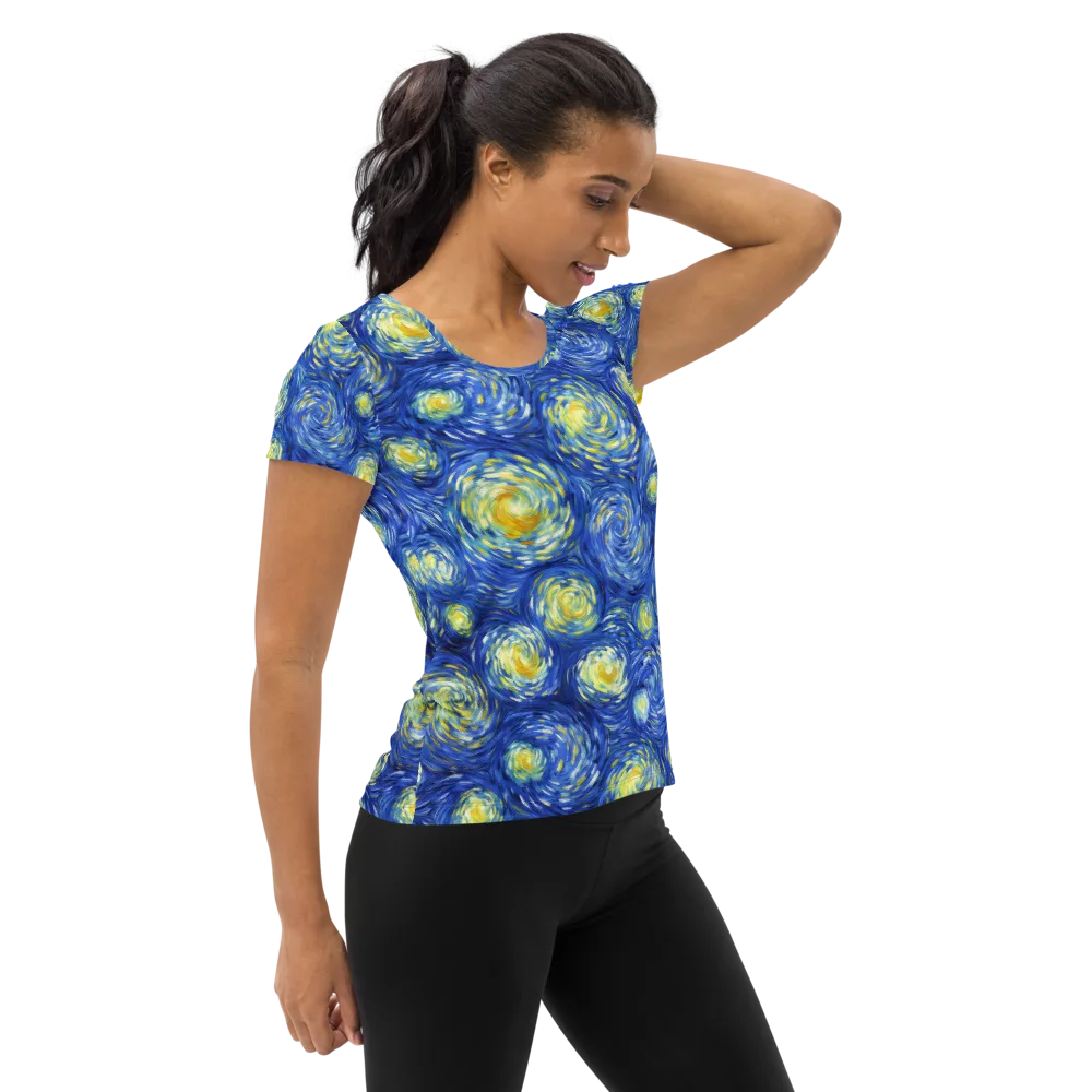 Golden Galaxies on Women's Athletic T-Shirt — Right