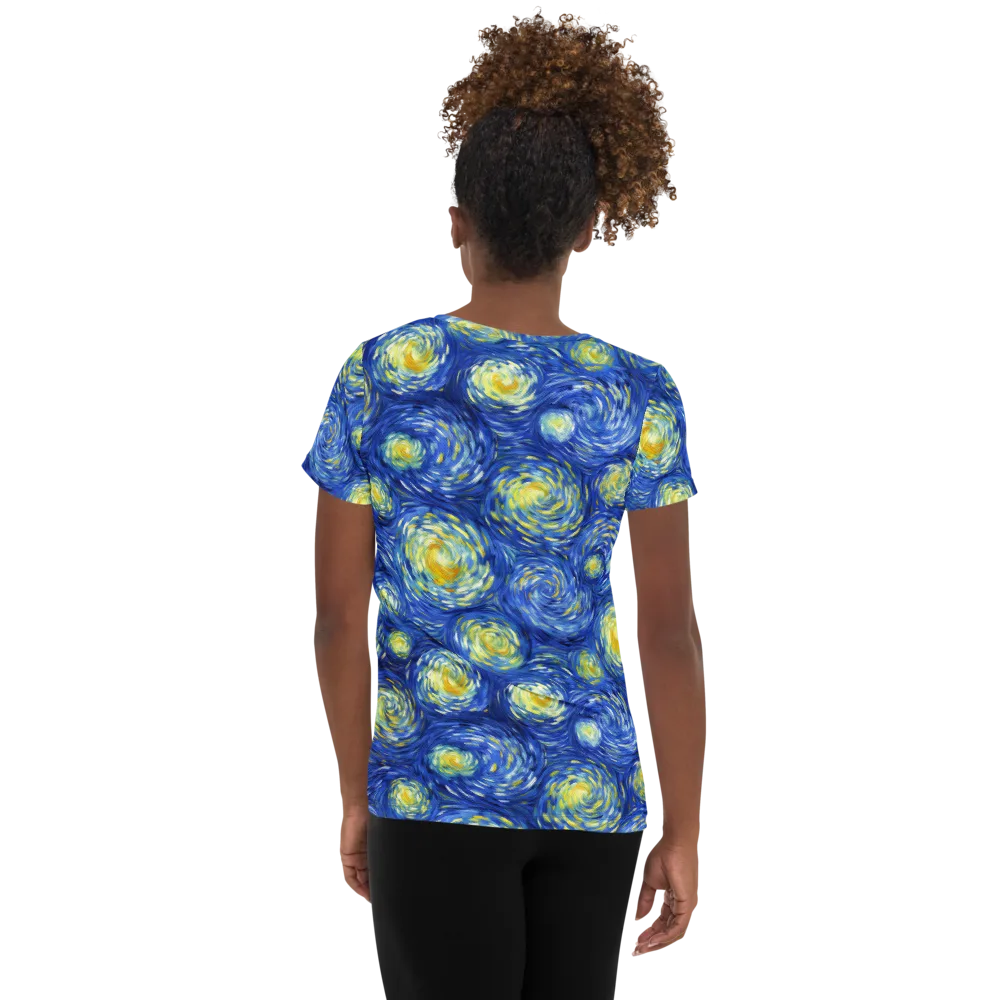 Golden Galaxies on Women's Athletic T-Shirt — Back