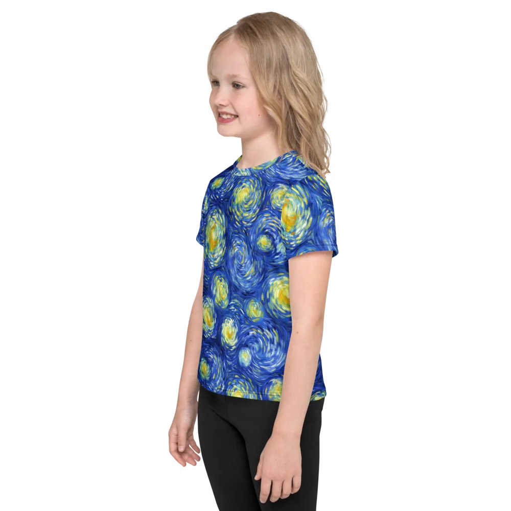 Golden Galaxies on Kids Crew Neck T-Shirt — Left