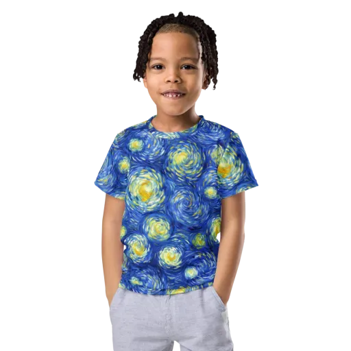 Golden Galaxies on a Kids Crew Neck T-Shirt