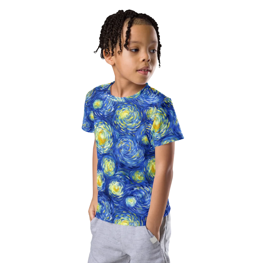 Golden Galaxies on Kids Crew Neck T-Shirt — Left Front