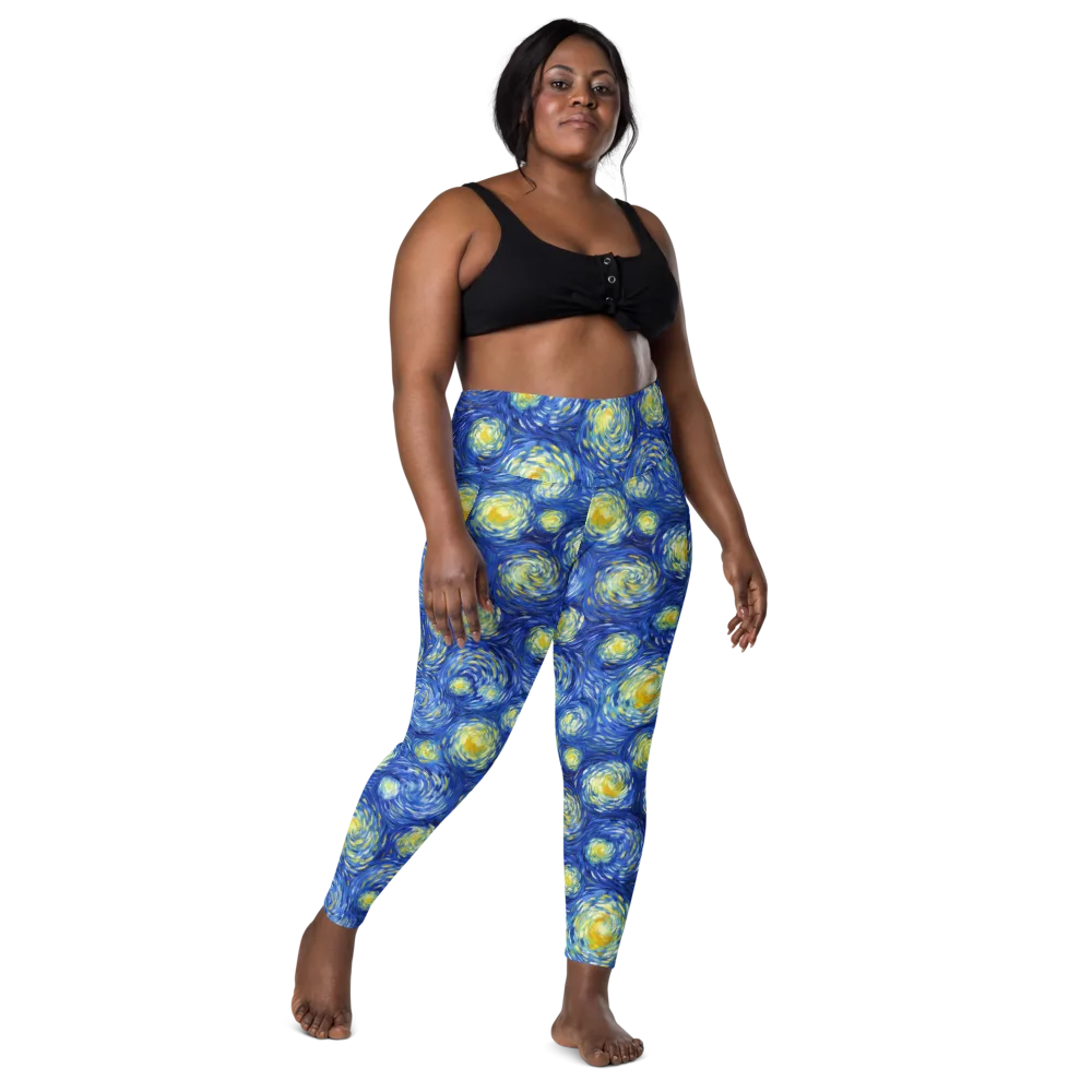 Golden Galaxies on Leggings with Pockets — Front