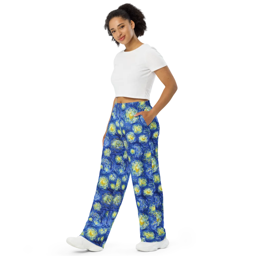 Golden Galaxies on Wide-Leg Pants — Left Front