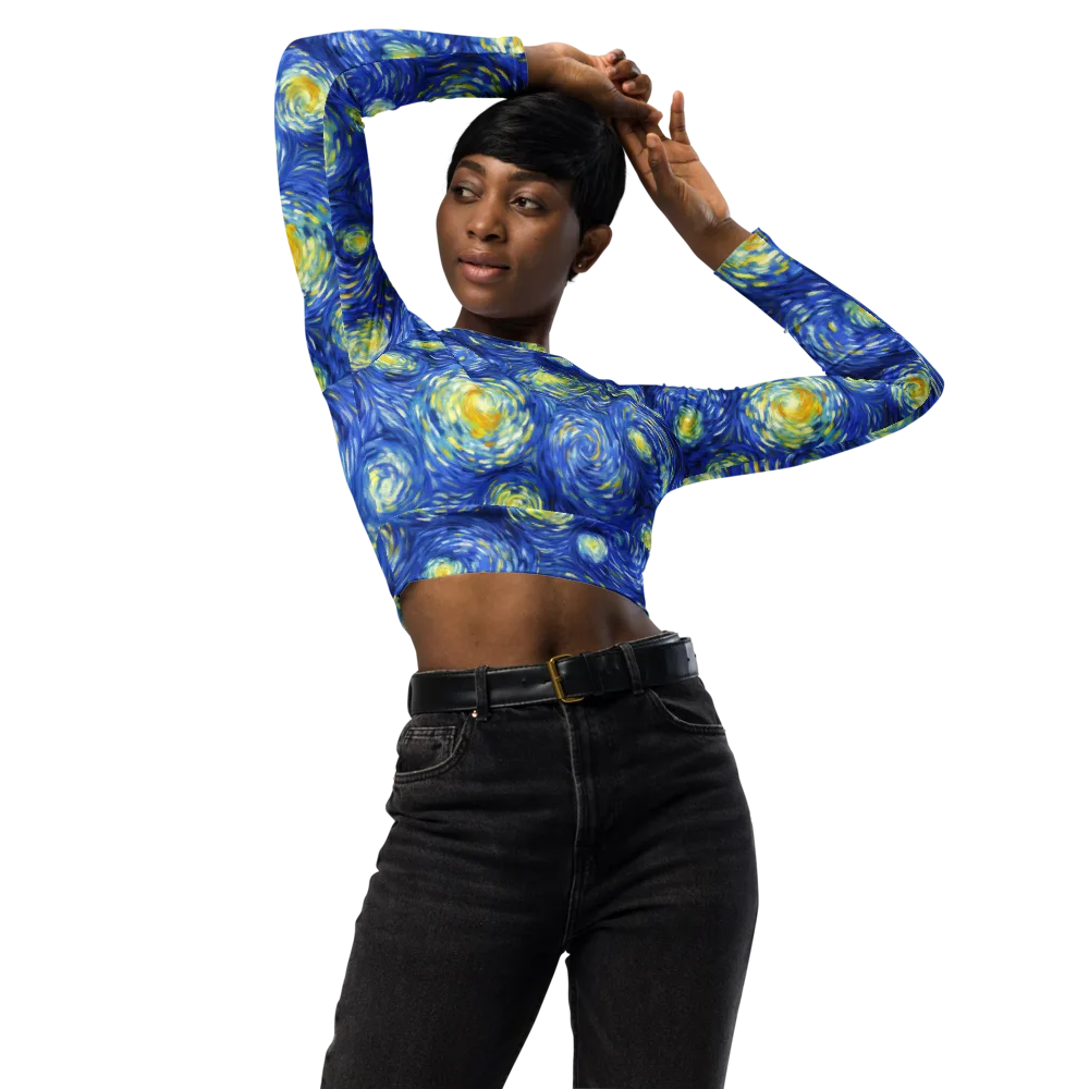 Golden Galaxies on Long Sleeve Crop Top — Front