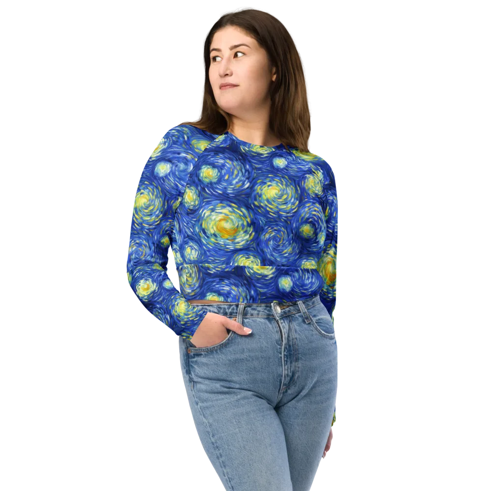 Golden Galaxies on Long Sleeve Crop Top — Front