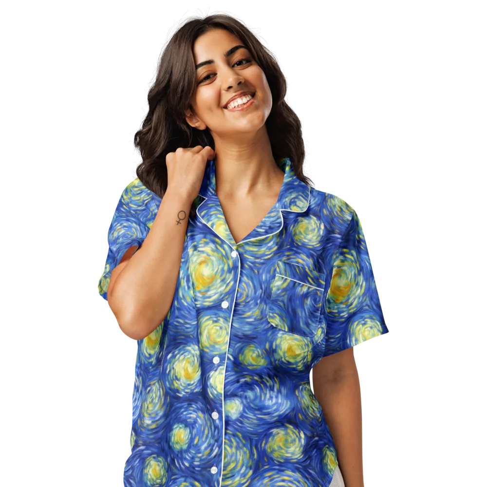 Golden Galaxies on Women's Short Sleeve Pajama Top — Front