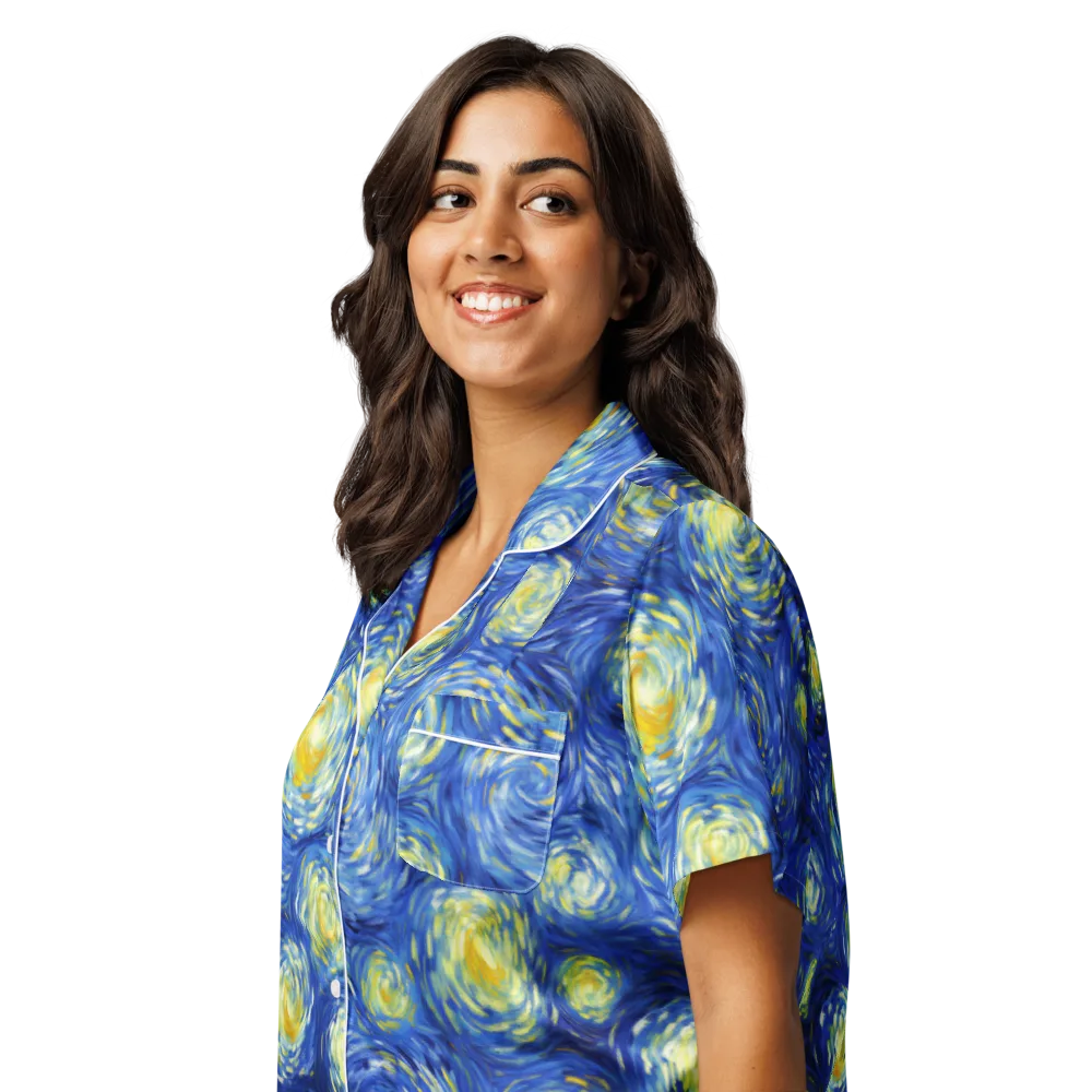 Golden Galaxies on Women's Short Sleeve Pajama Top — Left Front