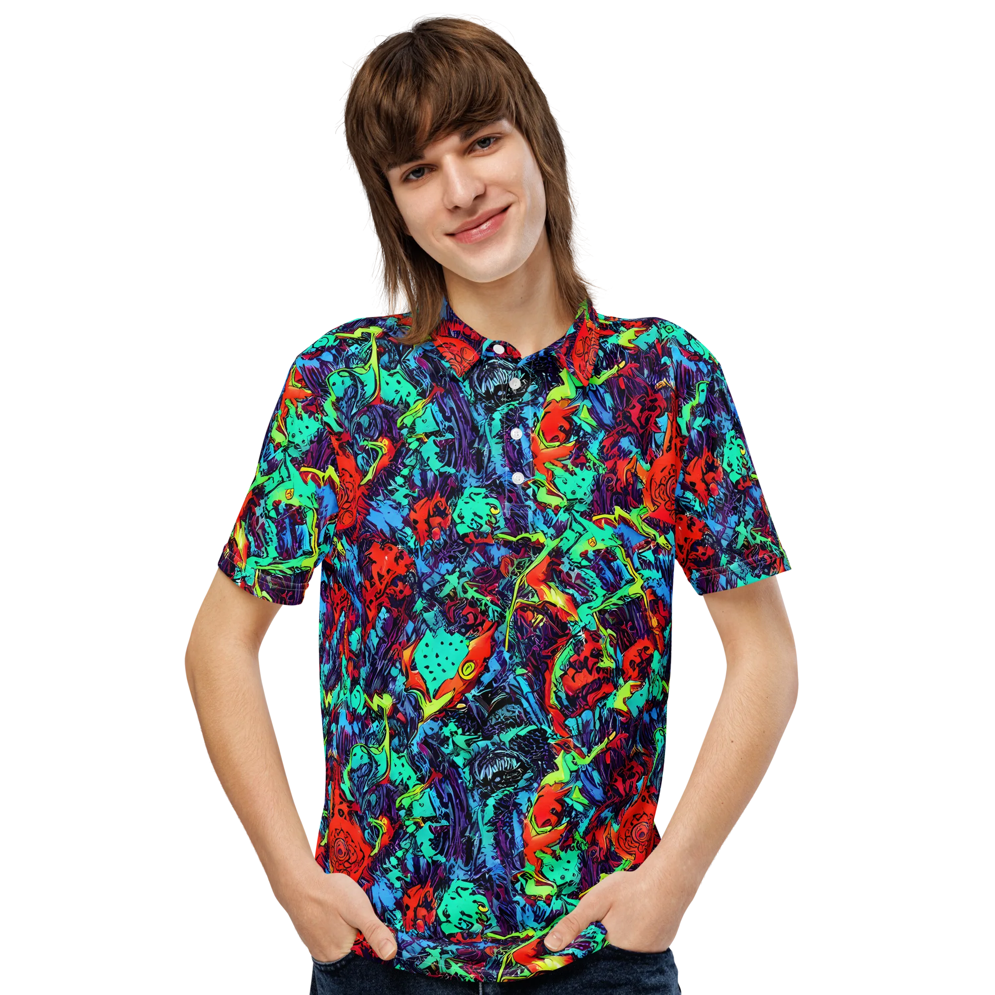 Neon Bog on Men's Slim Fit Polo Shirt — Front