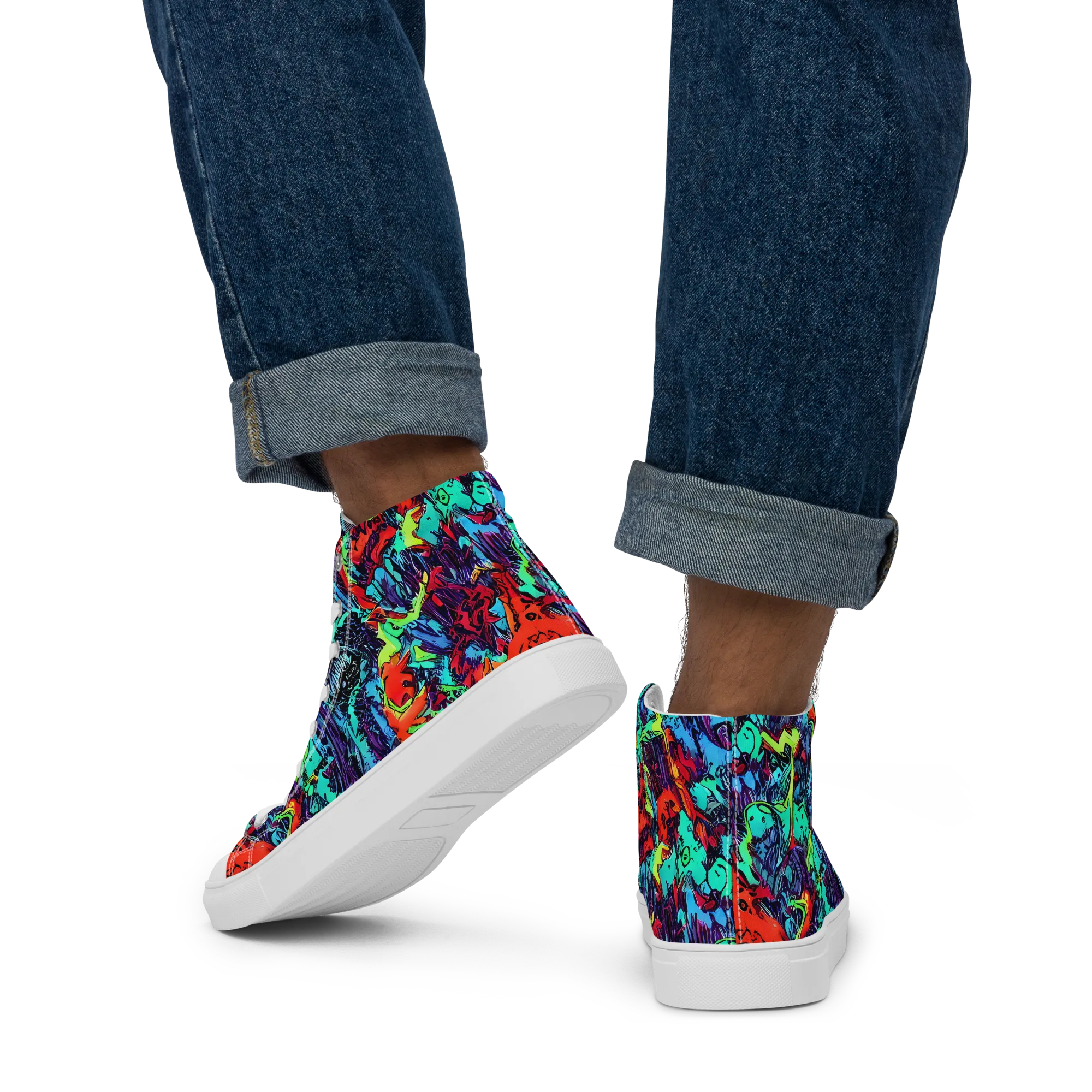 Neon Bog on Men's High Top Canvas Shoes — Back