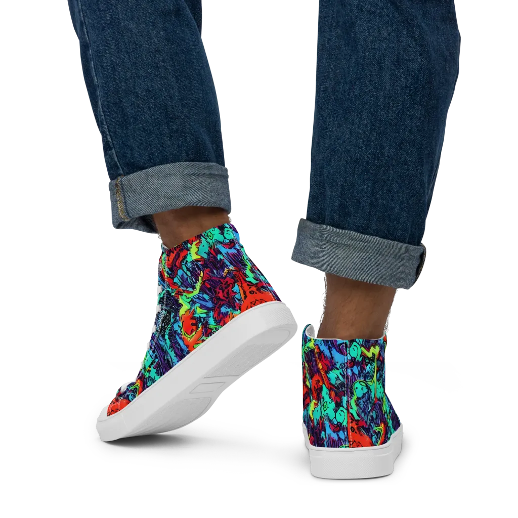 Neon Bog on Men's High Top Canvas Shoes — Back
