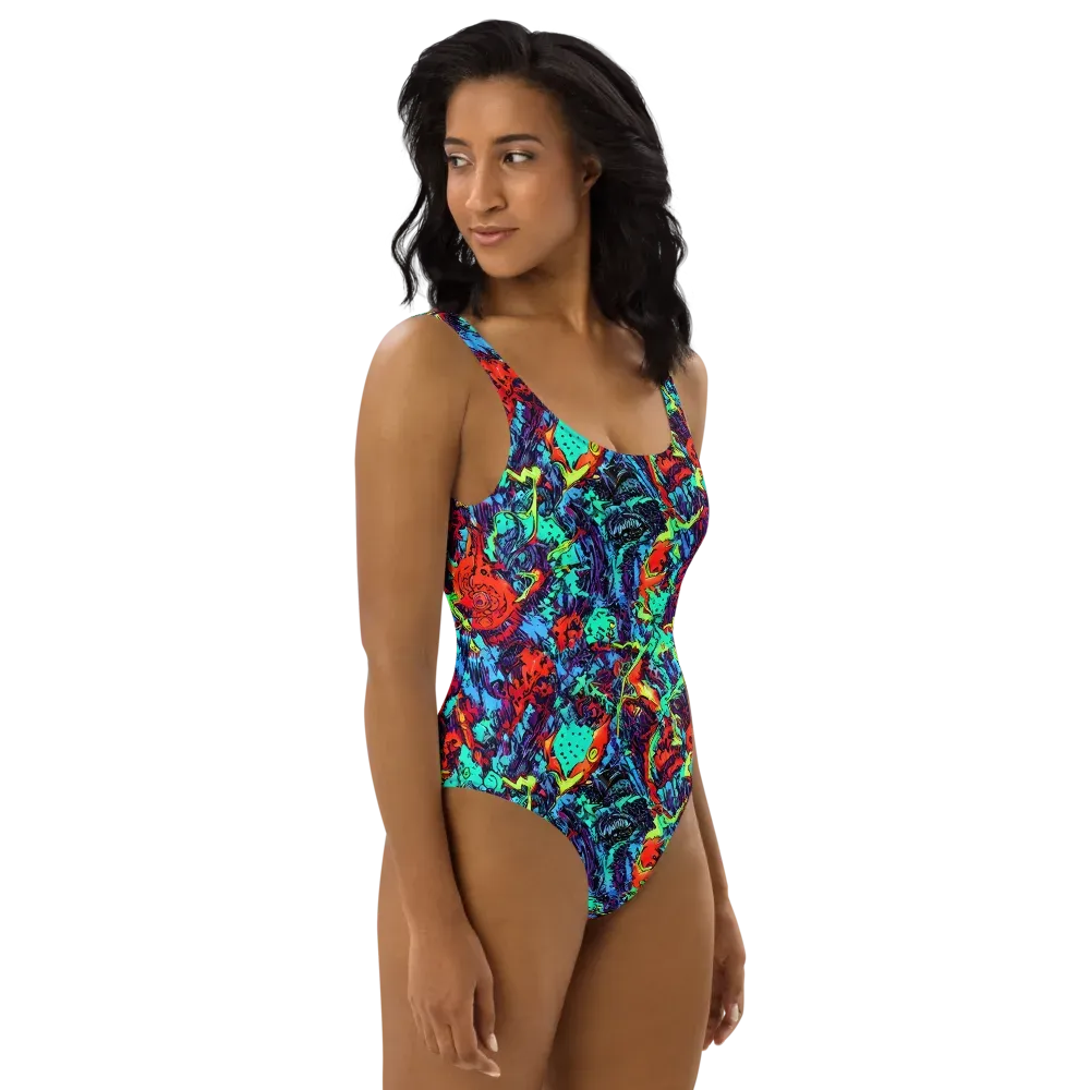 Neon Bog on One-Piece Swimsuit — Right