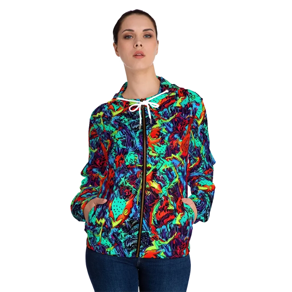 Neon Bog on Women's Full-Zip Hoodie — Front On Person