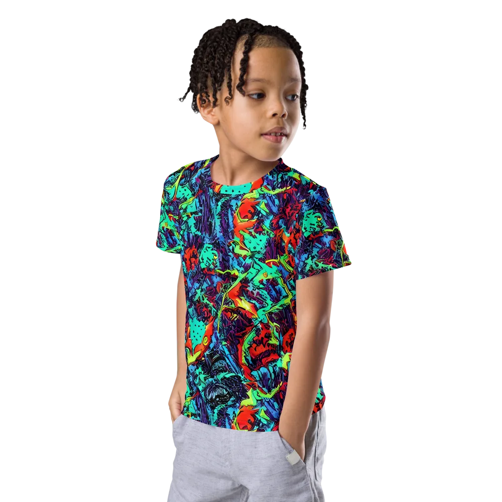 Neon Bog on Kids Crew Neck T-Shirt — Left Front