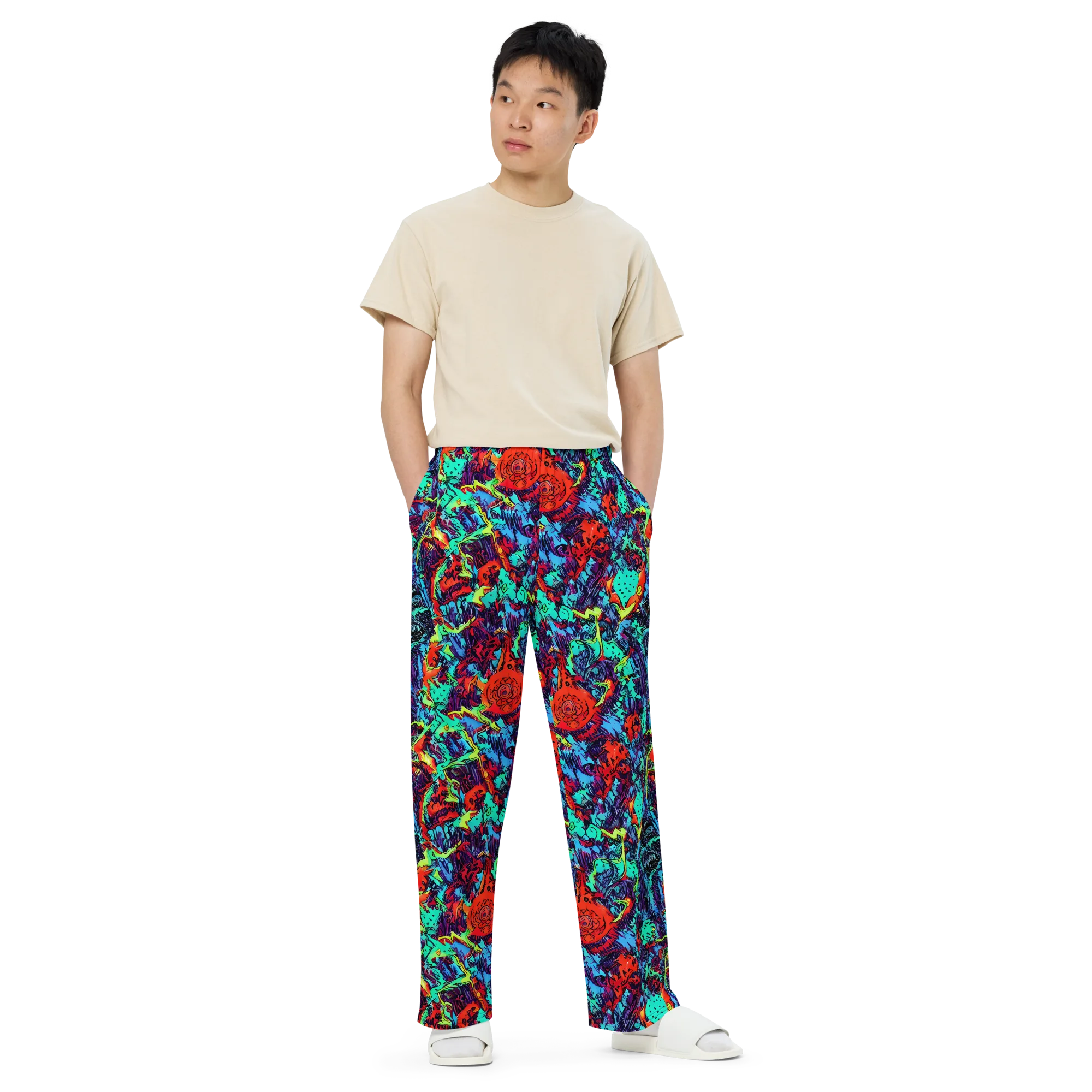 Neon Bog on Wide-Leg Pants — Front