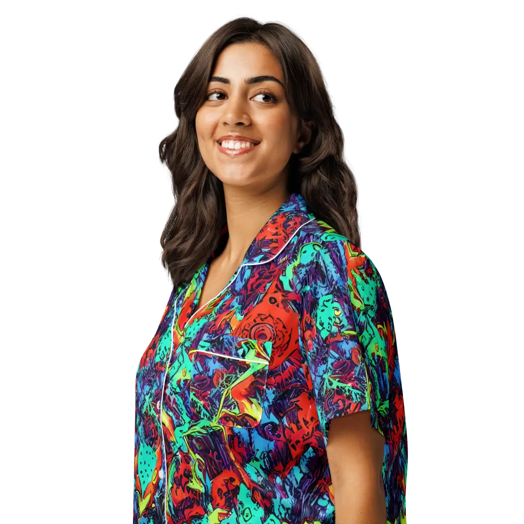 Neon Bog on Women's Short Sleeve Pajama Top — Left Front