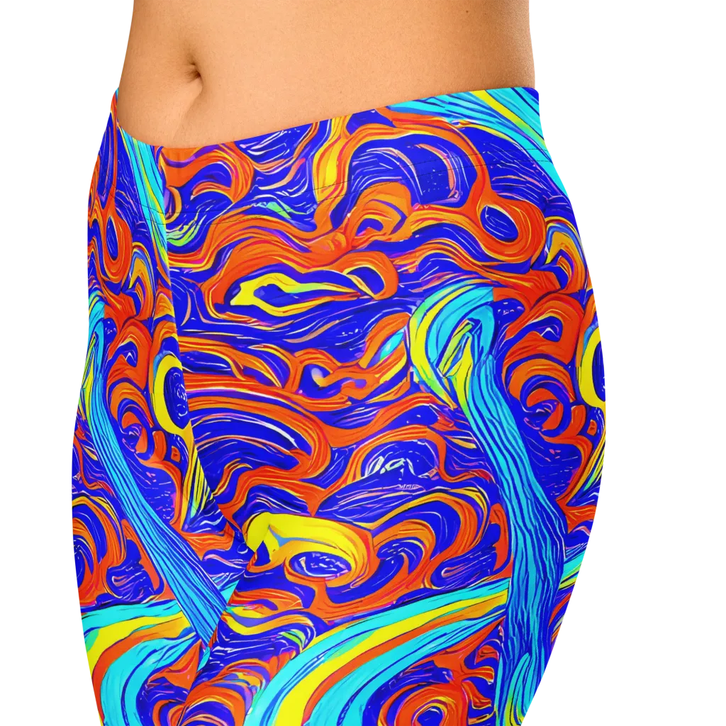 Tangerine Thunder on Capri Leggings — Zoomed-in