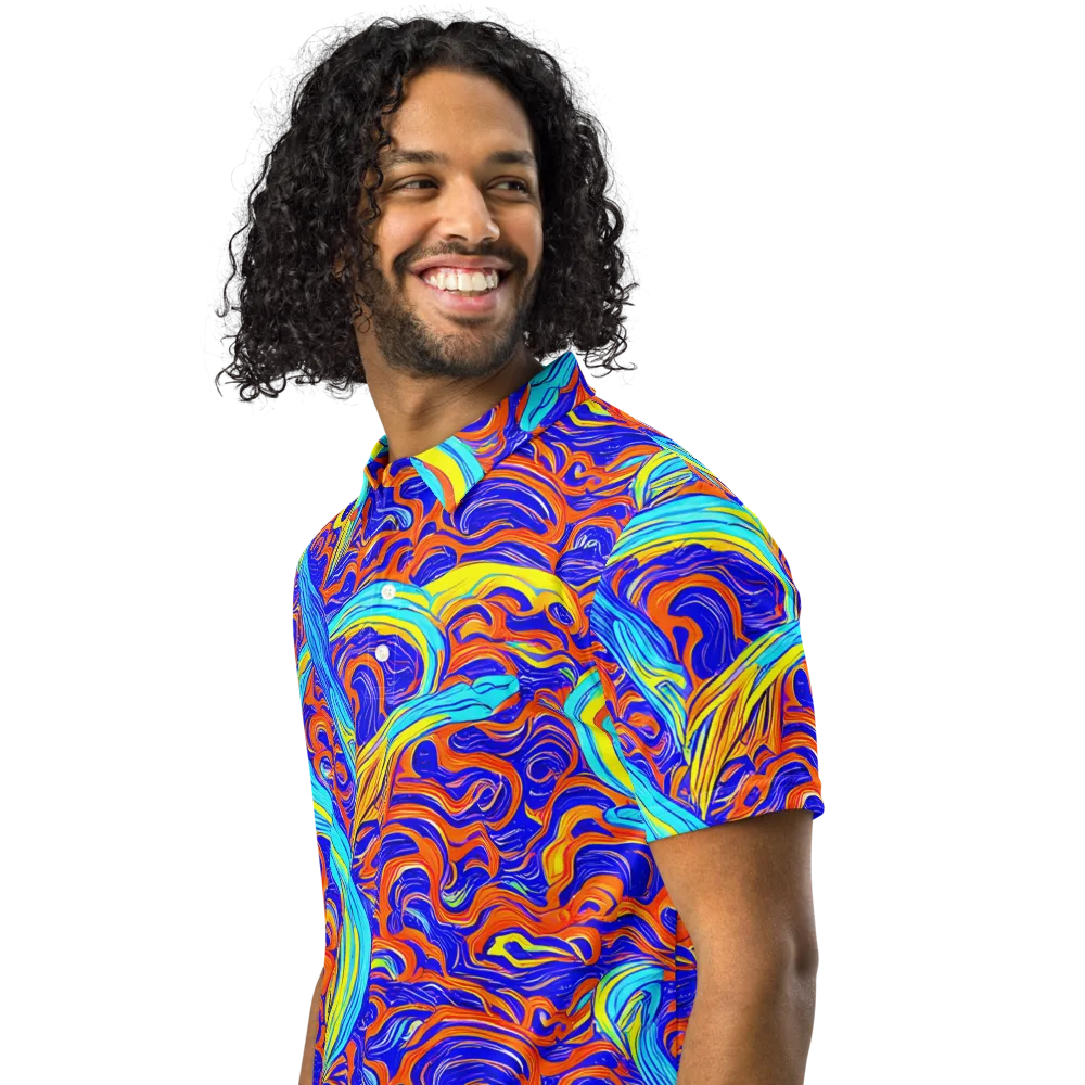 Tangerine Thunder on Men's Slim Fit Polo Shirt — Left Front