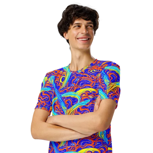 Tangerine Thunder on a Men's Crew Neck T-Shirt