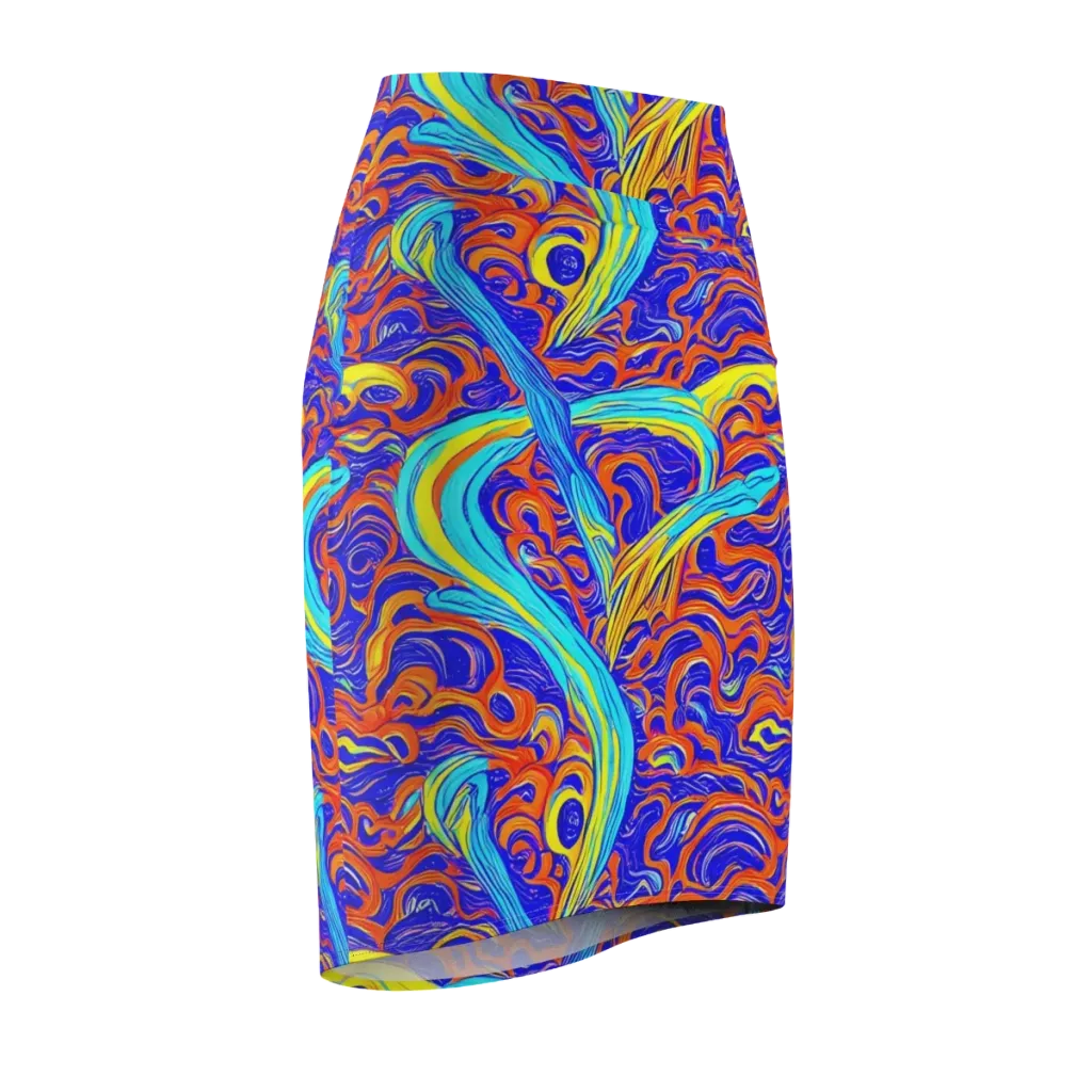 Tangerine Thunder on Pencil Skirt — Front Side
