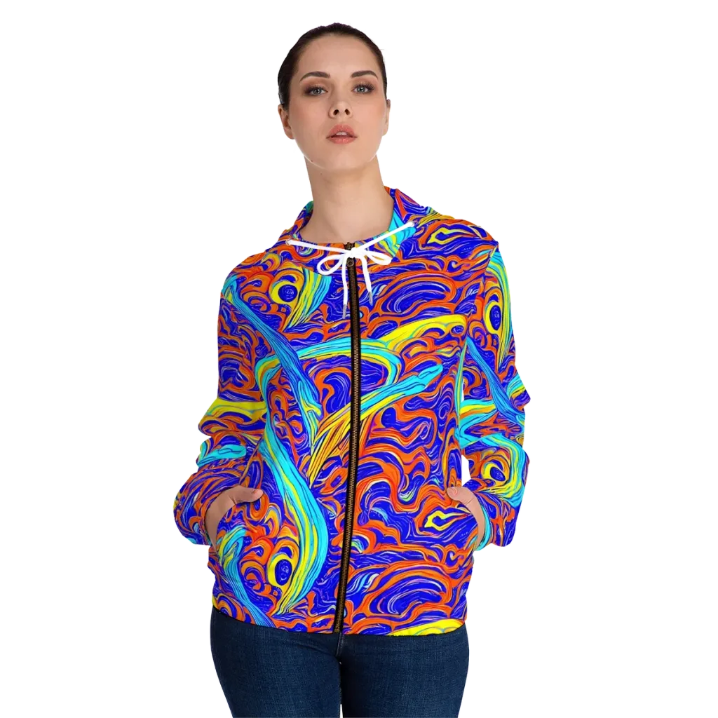 Tangerine Thunder on Women's Full-Zip Hoodie — Front On Person