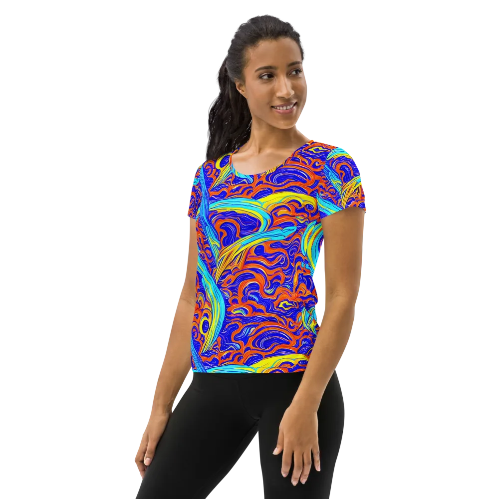 Tangerine Thunder on Women's Athletic T-Shirt — Left