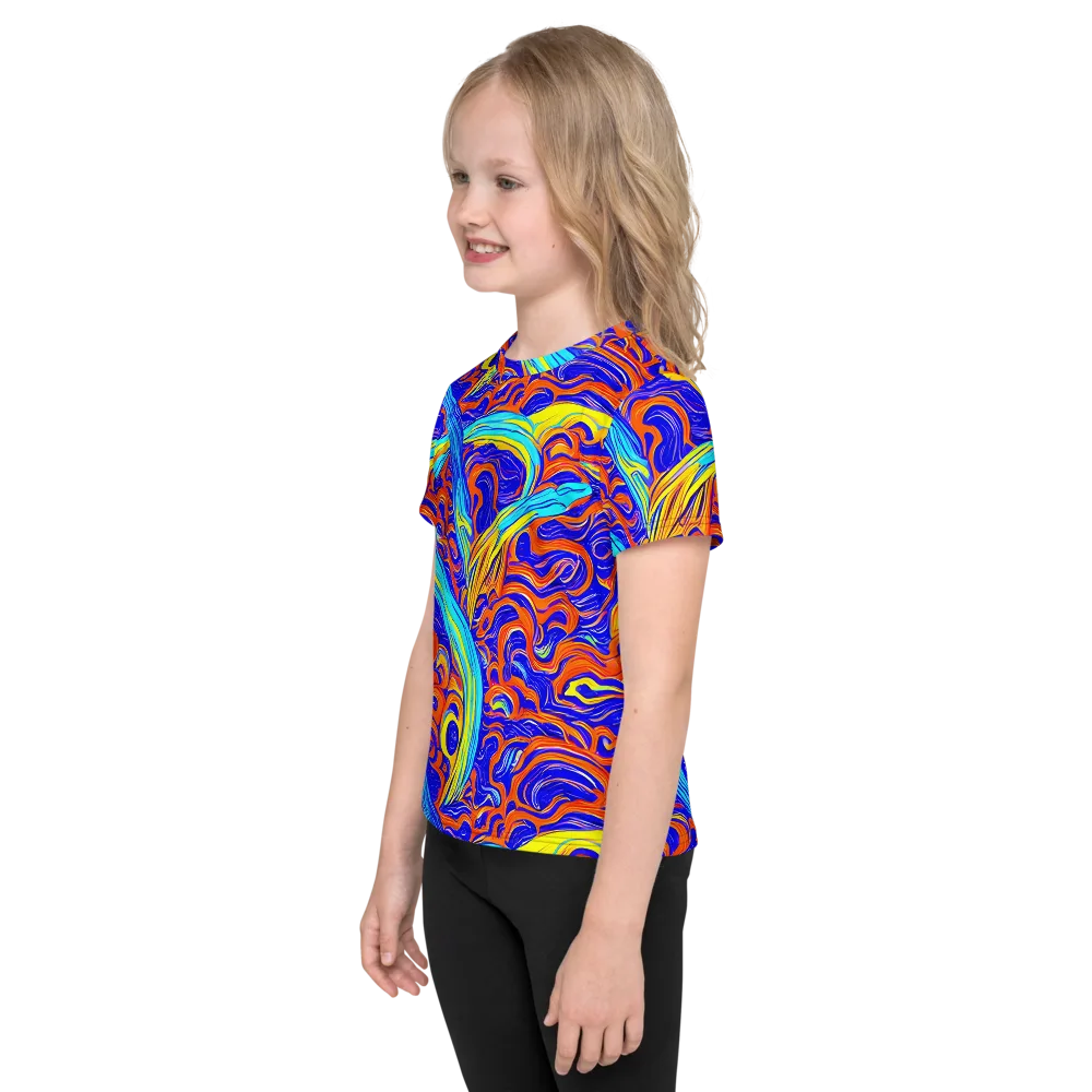 Tangerine Thunder on Kids Crew Neck T-Shirt — Left