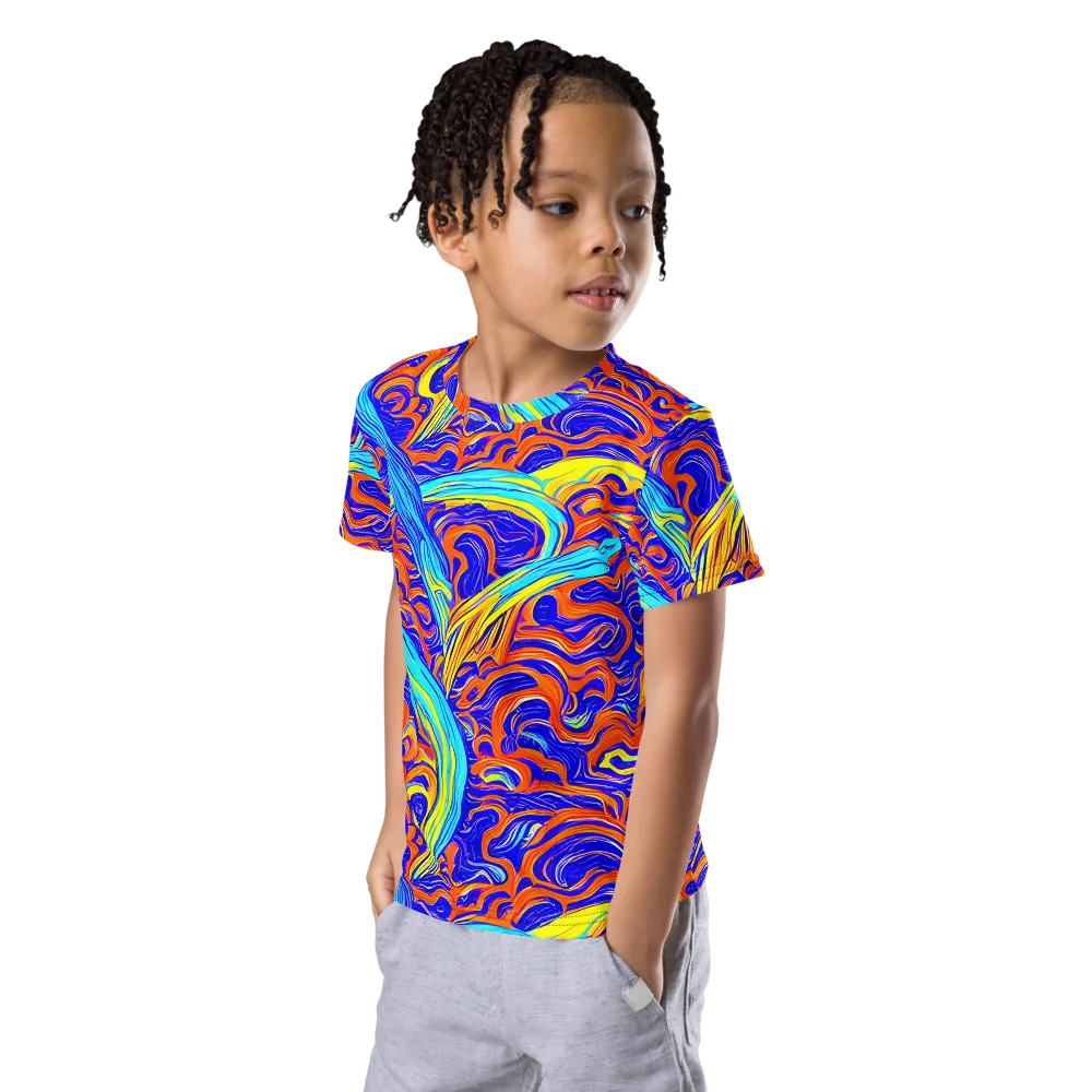 Tangerine Thunder on Kids Crew Neck T-Shirt — Left Front