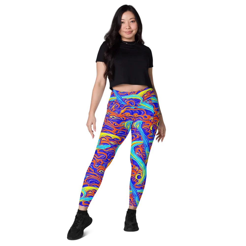 Tangerine Thunder on Leggings with Pockets — Front