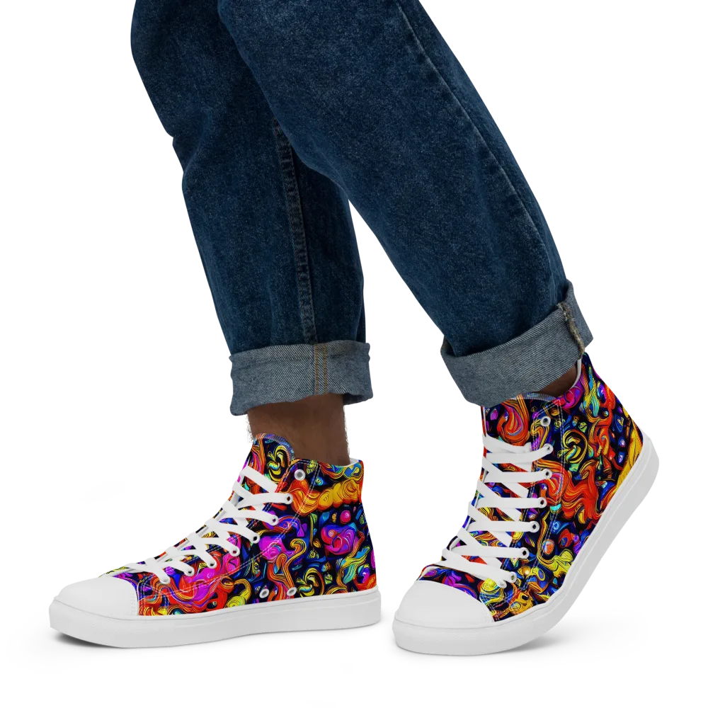 Cosmic Colorquake on Men's High Top Canvas Shoes — Left