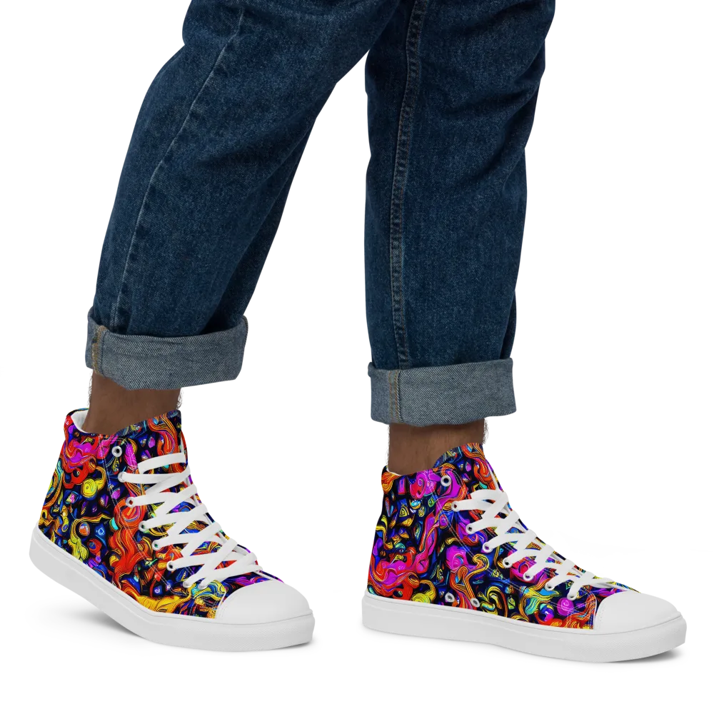 Cosmic Colorquake on Men's High Top Canvas Shoes — Right