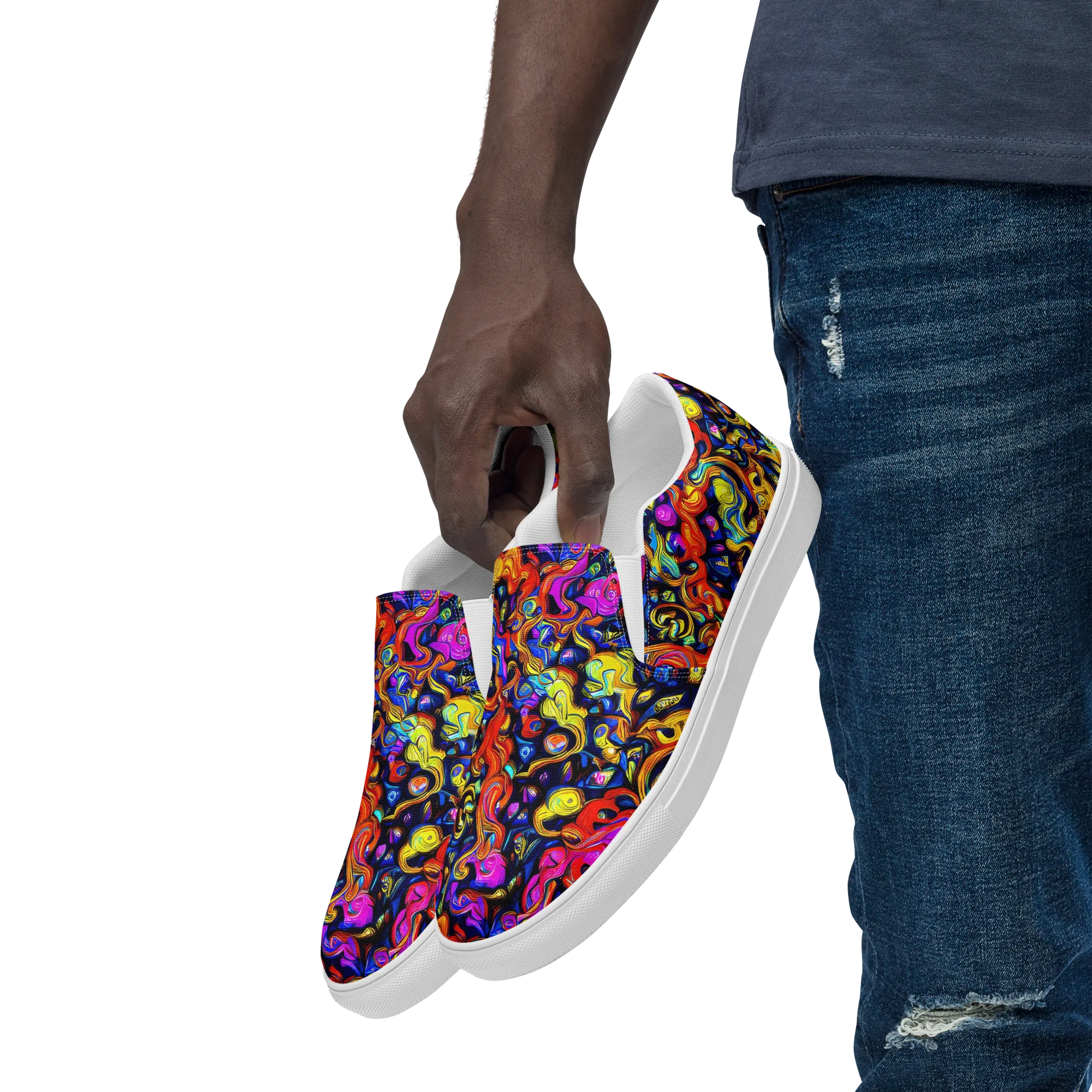 Cosmic Colorquake on Men's Slip-On Canvas Shoes — Left Front