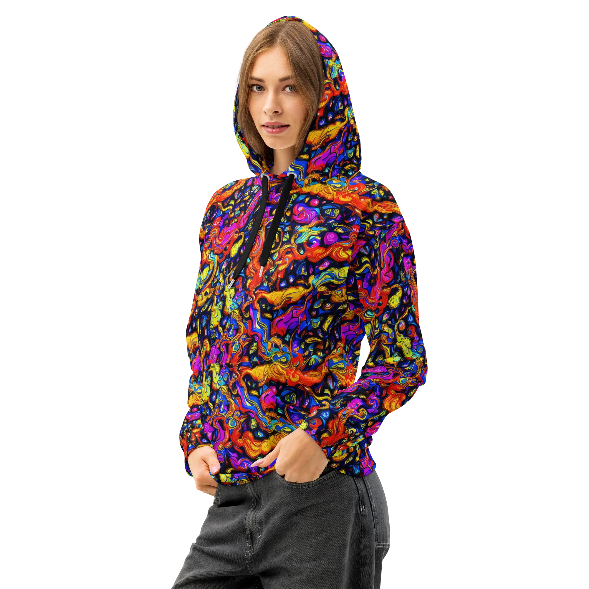 Cosmic Colorquake on Cotton Hoodie — Left Front
