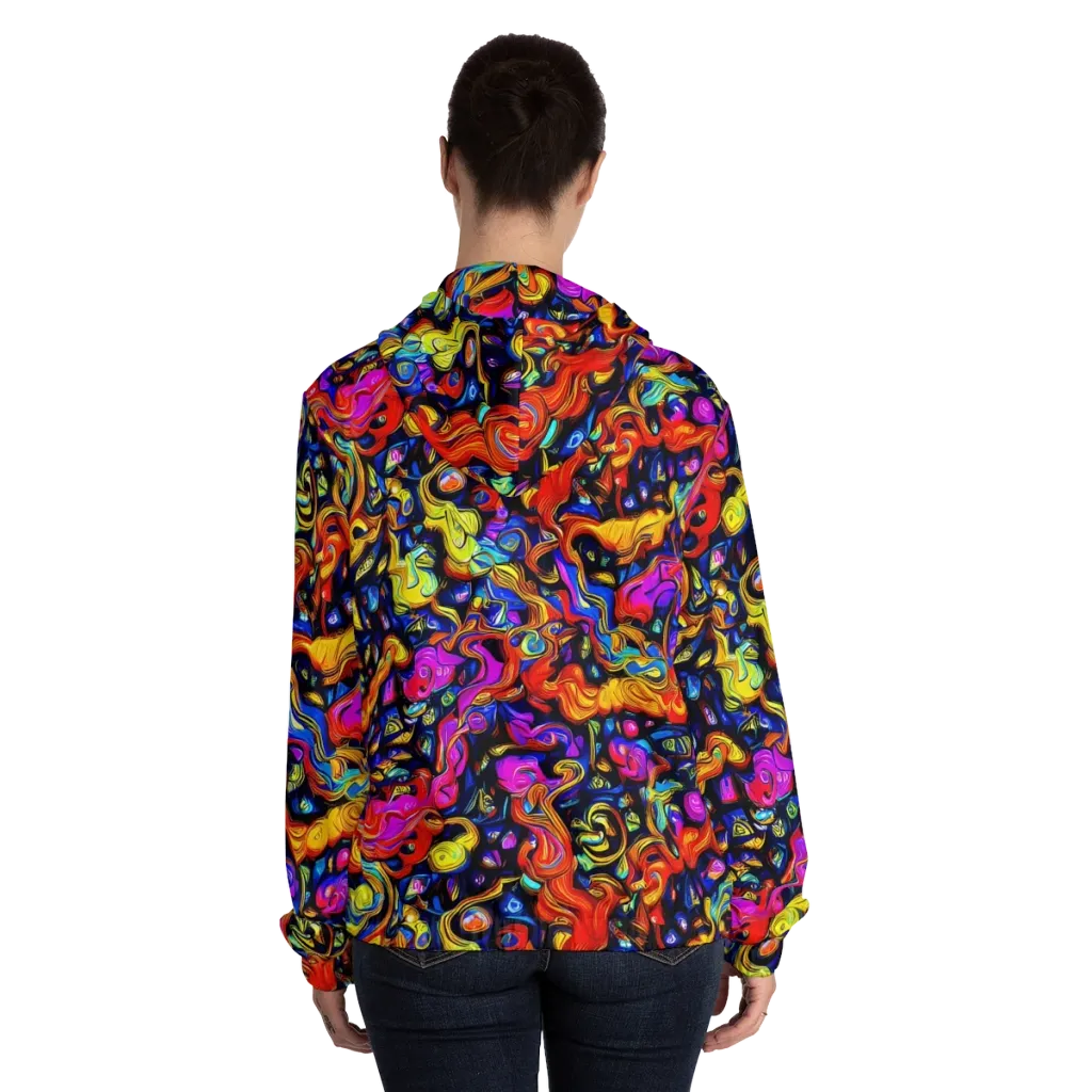 Cosmic Colorquake on Women's Full-Zip Hoodie — Back On Person