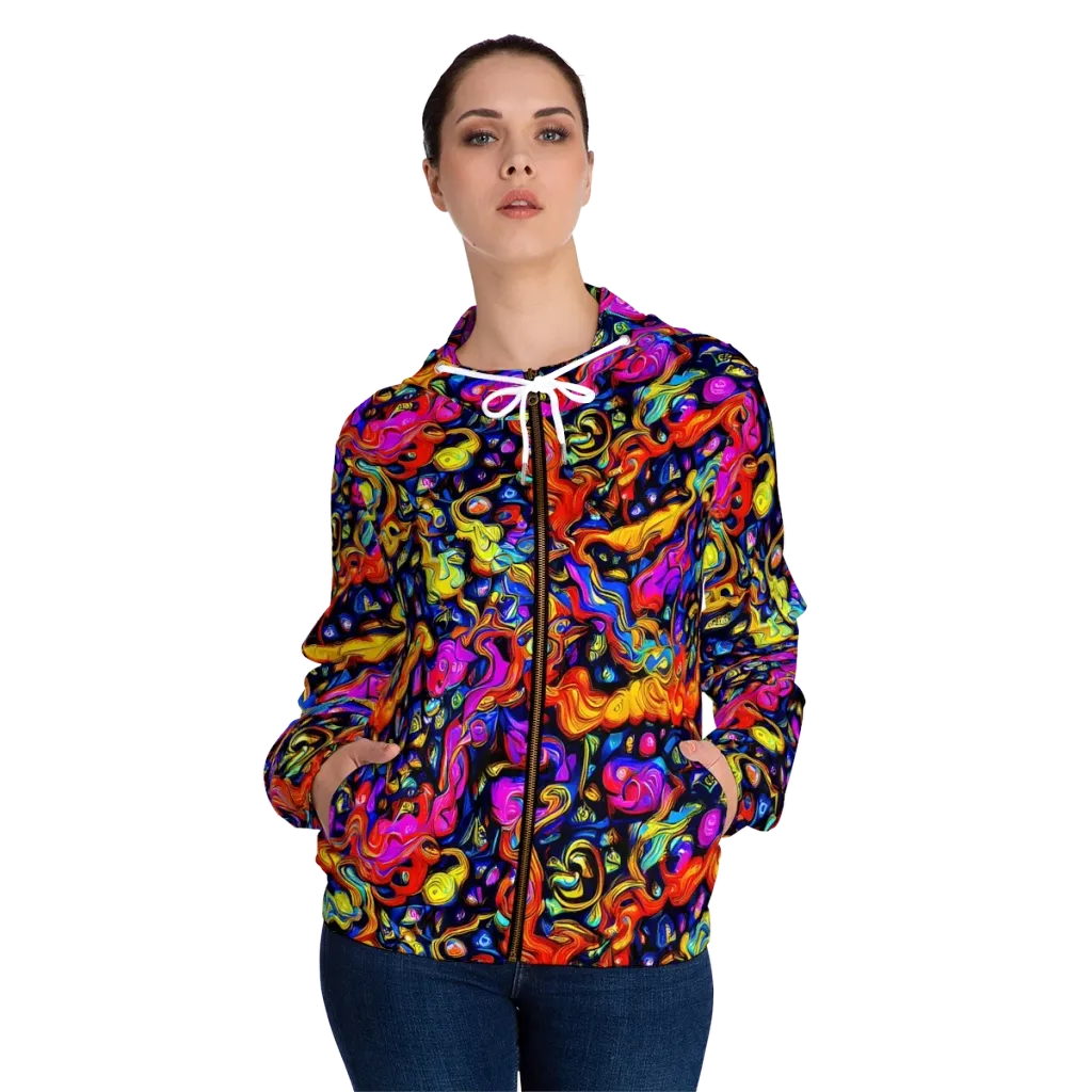 Cosmic Colorquake on Women's Full-Zip Hoodie — Front On Person