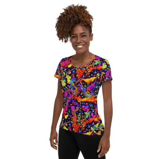 Cosmic Colorquake on a Women's Athletic T-Shirt