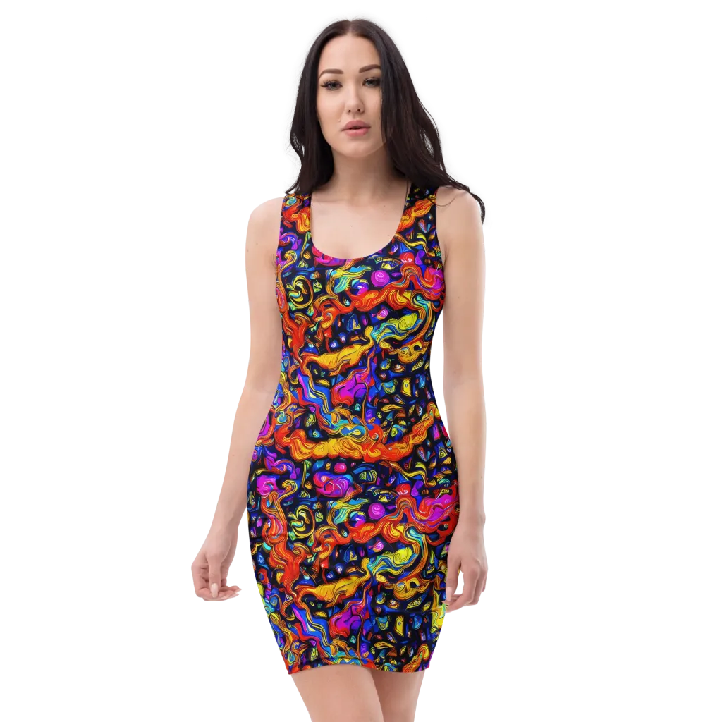 Cosmic Colorquake on Bodycon Dress — Front