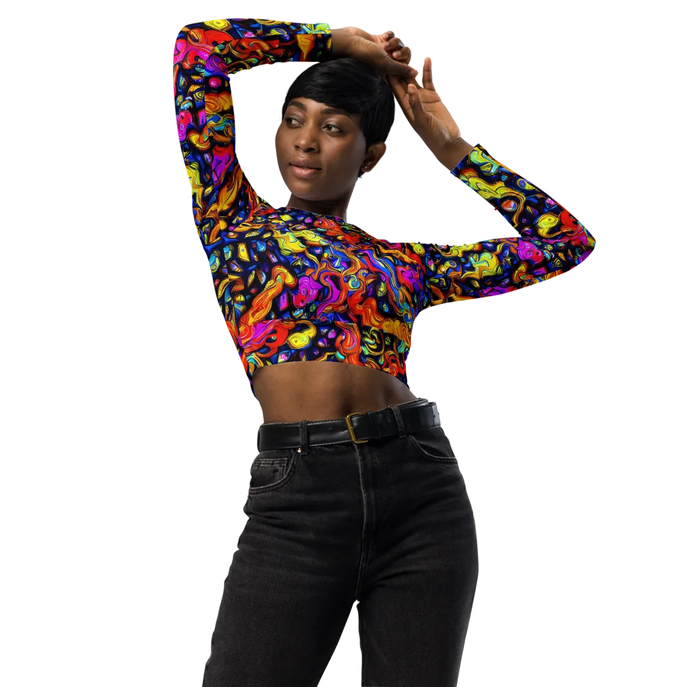 Cosmic Colorquake on Long Sleeve Crop Top — Front