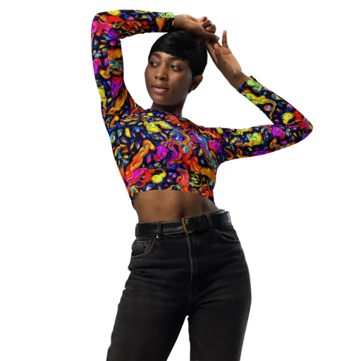 Cosmic Colorquake on a Long Sleeve Crop Top