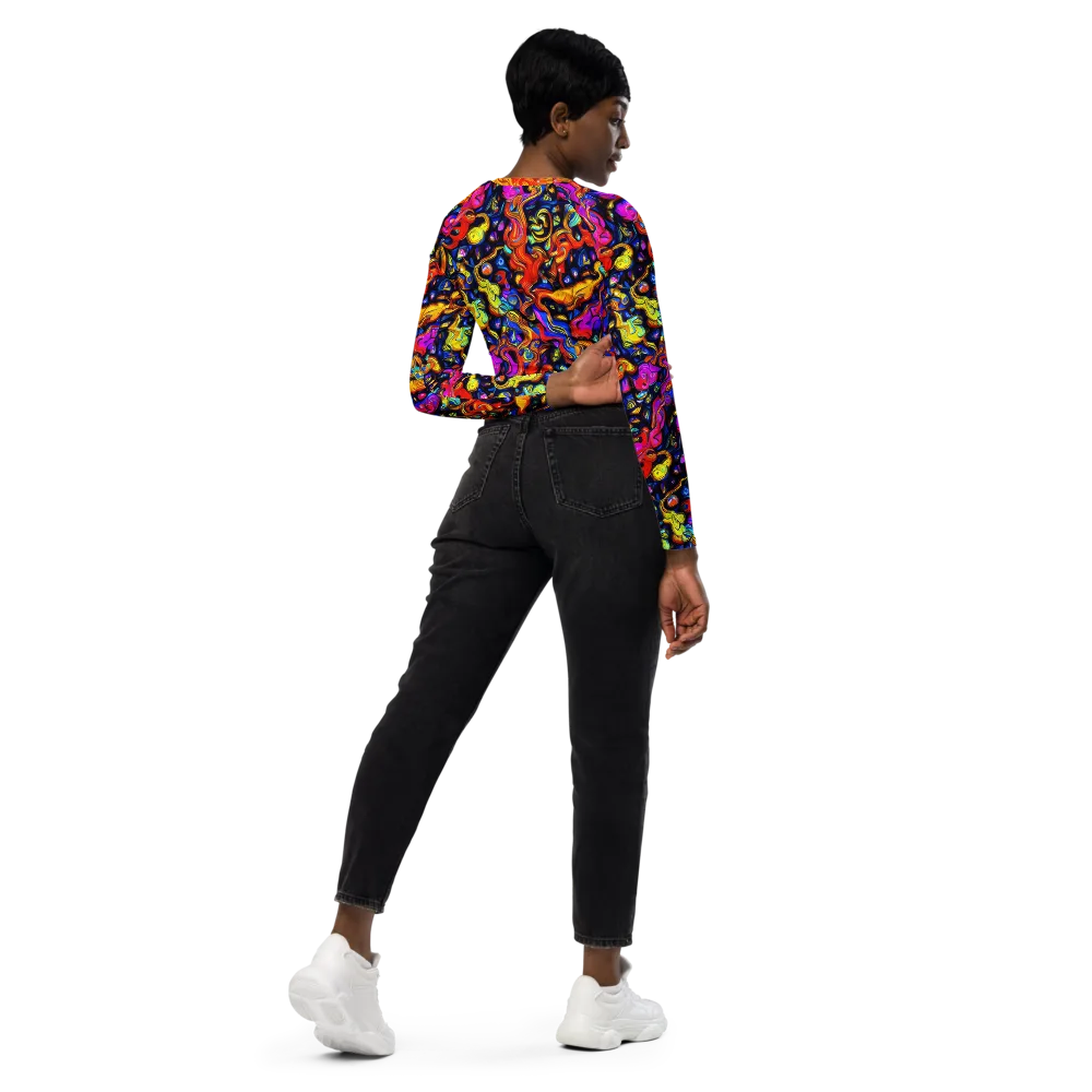 Cosmic Colorquake on Long Sleeve Crop Top — Right Back