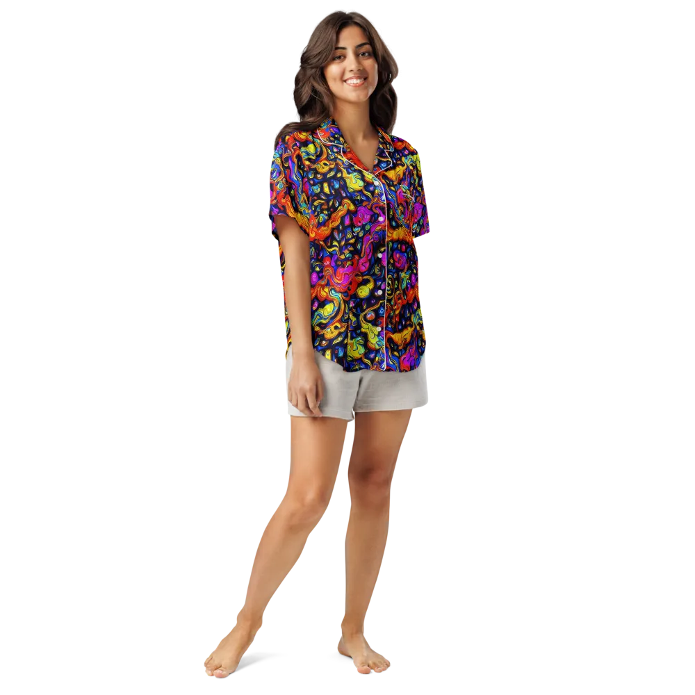 Cosmic Colorquake on Women's Short Sleeve Pajama Top — Front