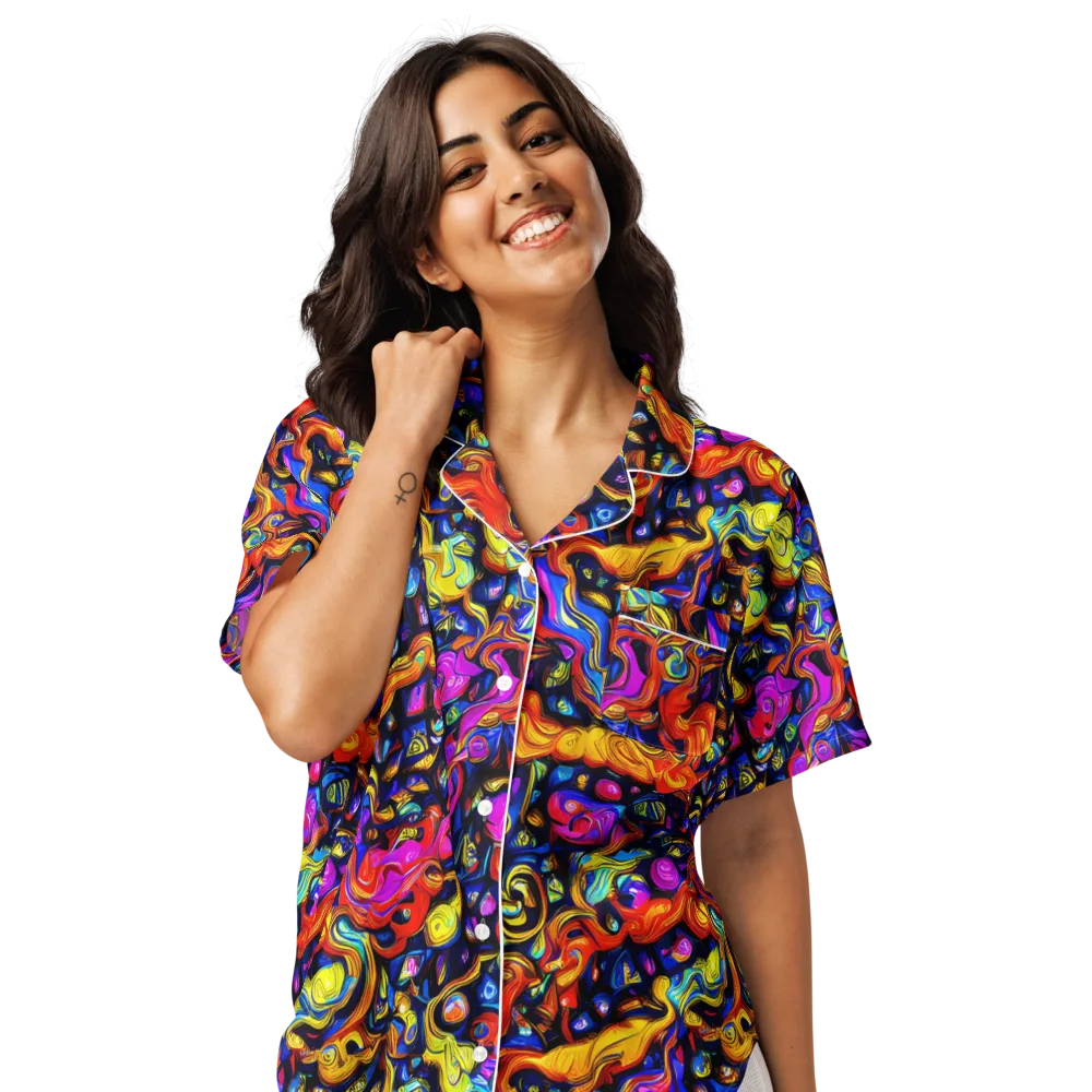 Cosmic Colorquake on Women's Short Sleeve Pajama Top — Front