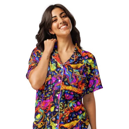 Cosmic Colorquake on a Women's Short Sleeve Pajama Top
