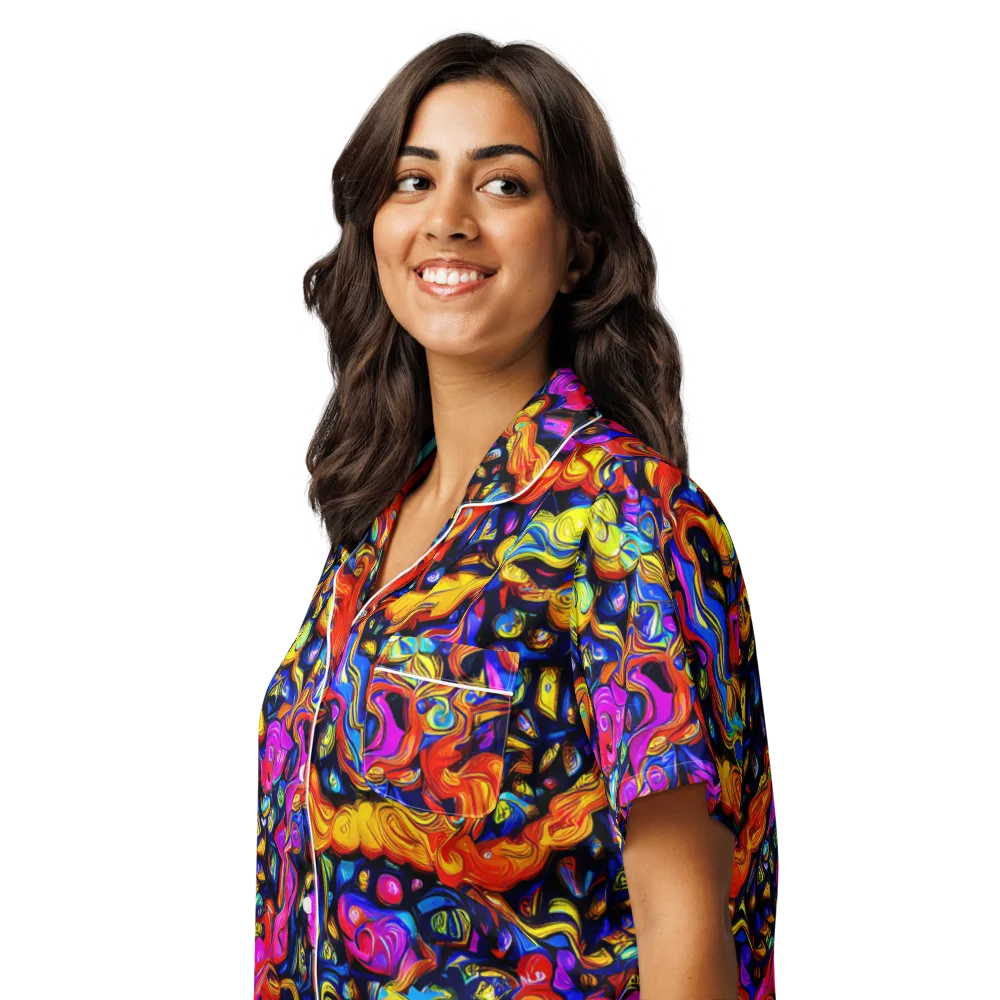 Cosmic Colorquake on Women's Short Sleeve Pajama Top — Left Front