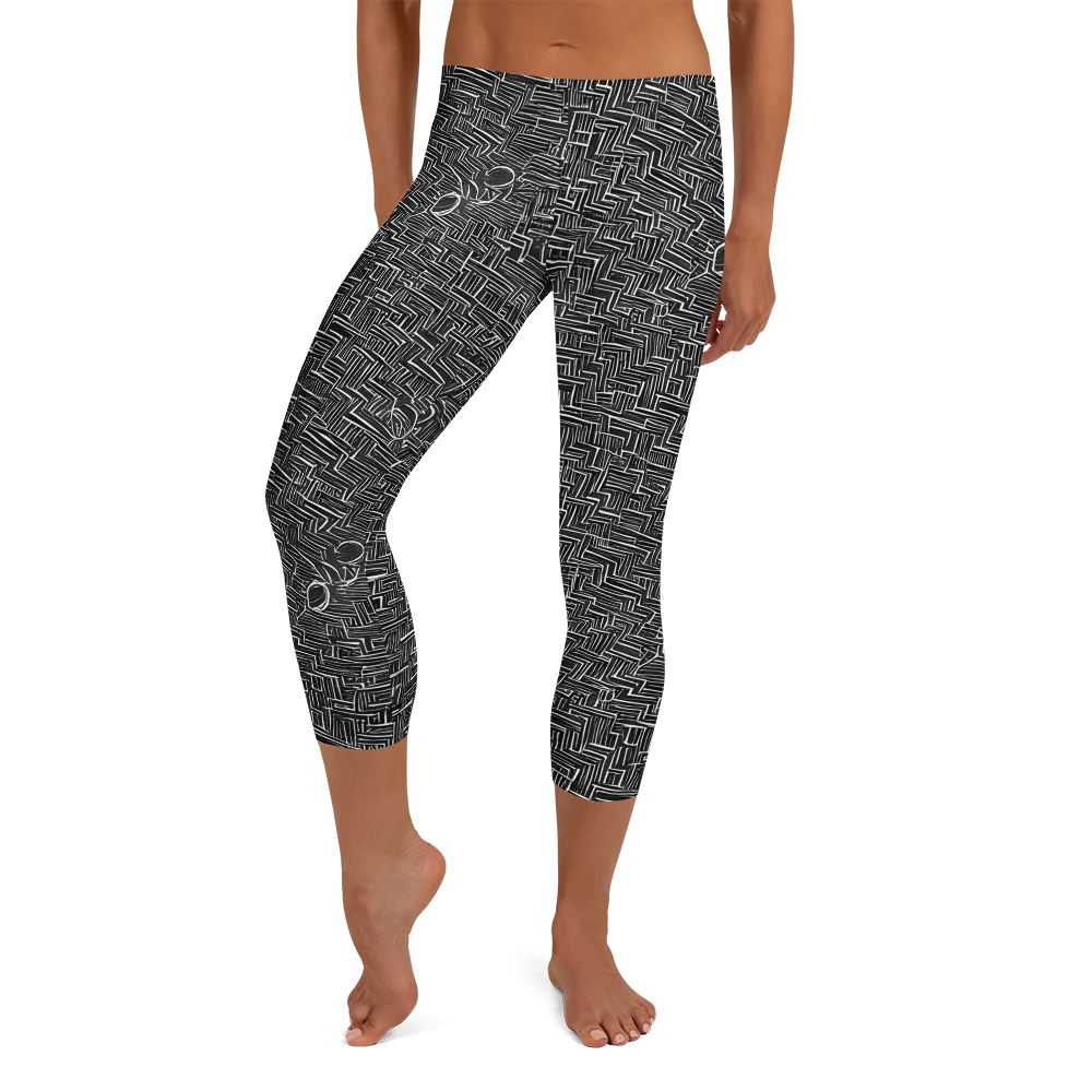 Noir Geometry on Capri Leggings — Front