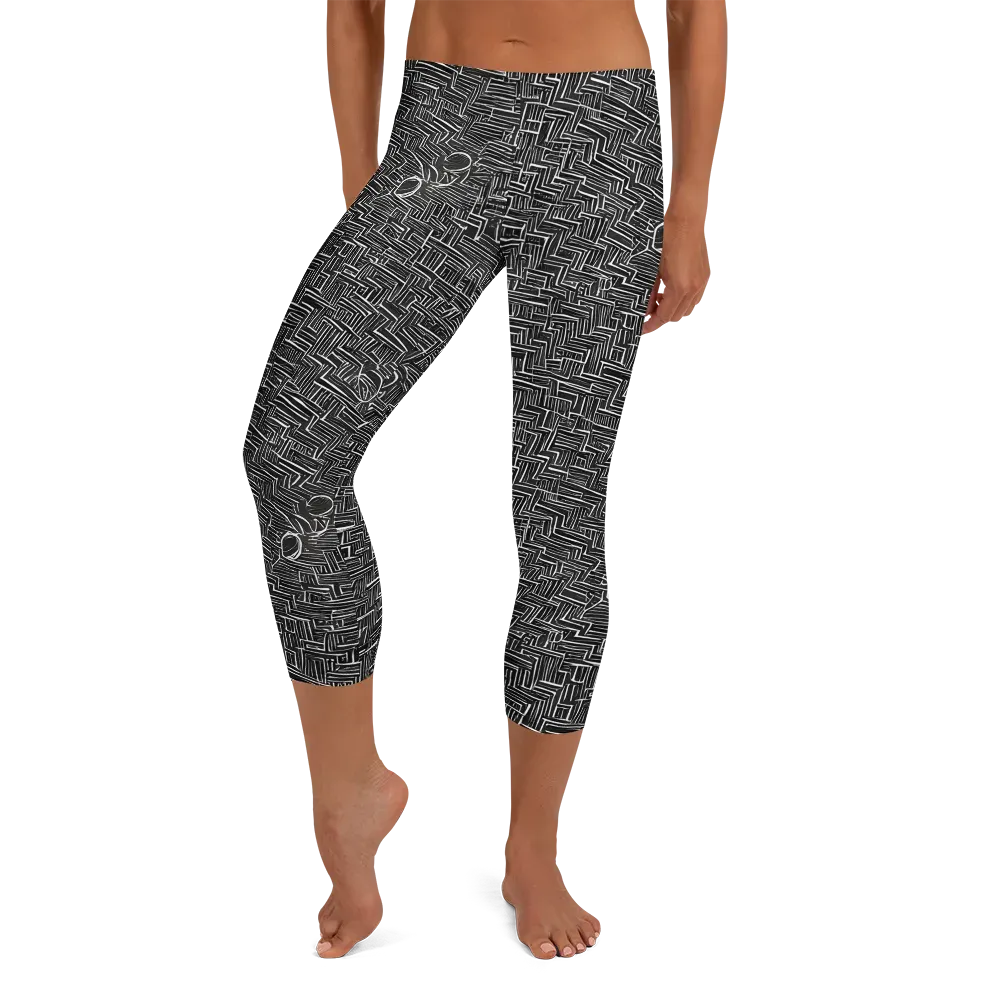 Noir Geometry on Capri Leggings — Front