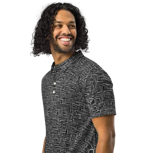 Noir Geometry on a Men's Slim Fit Polo Shirt
