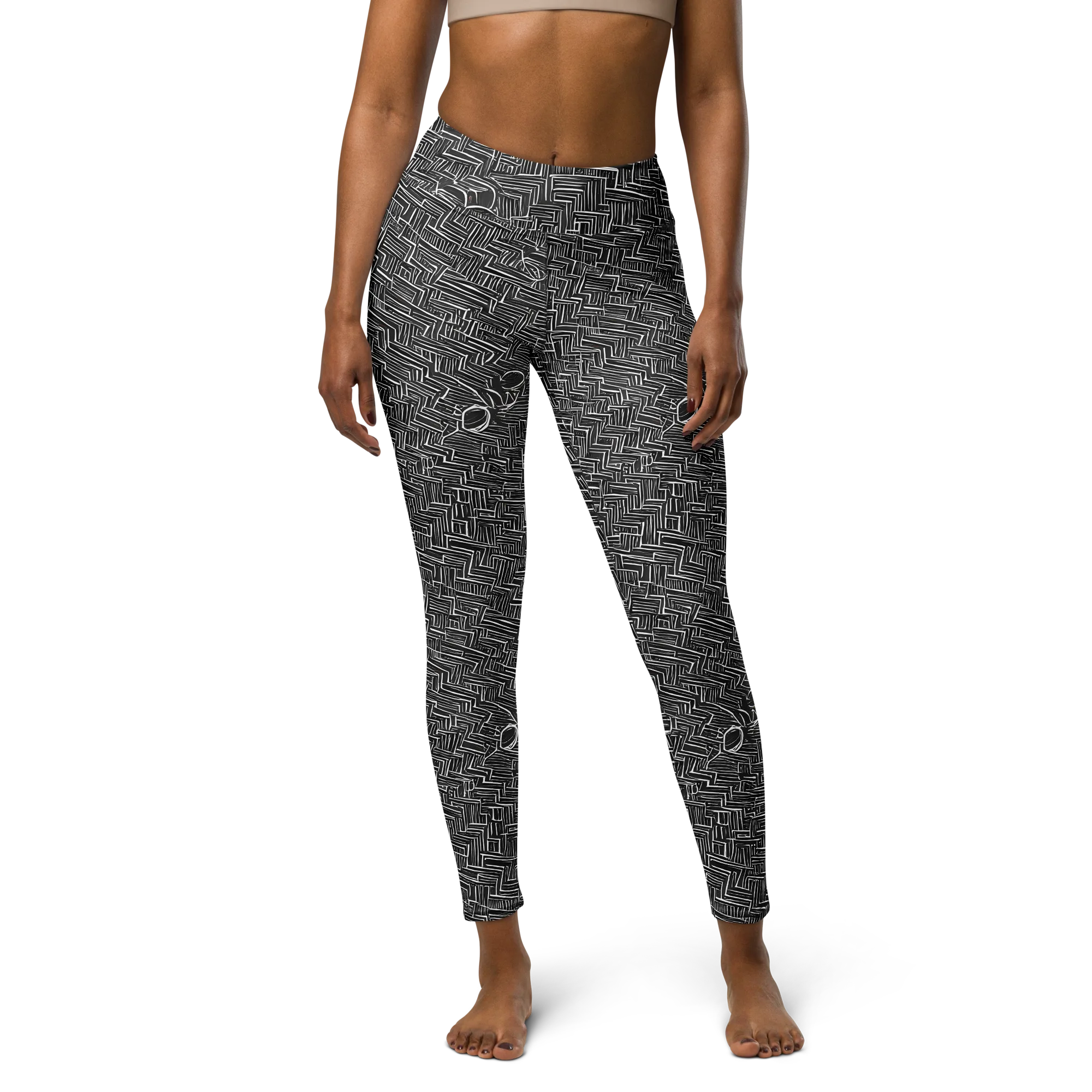 Noir Geometry on Yoga Leggings — Front