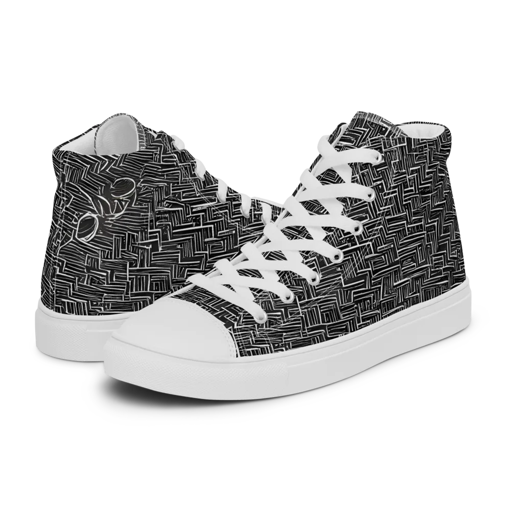 Noir Geometry on Men's High Top Canvas Shoes — Left