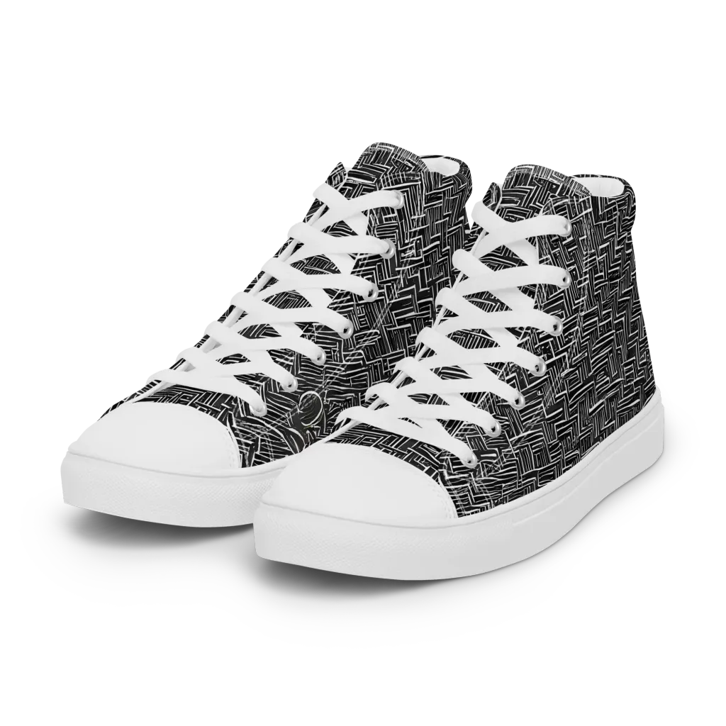 Noir Geometry on Women's High Top Canvas Shoes — Left Front