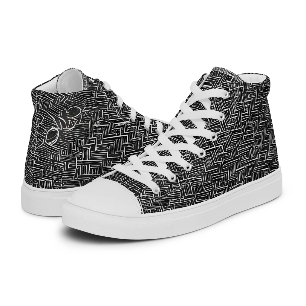 Noir Geometry on Women's High Top Canvas Shoes — Left